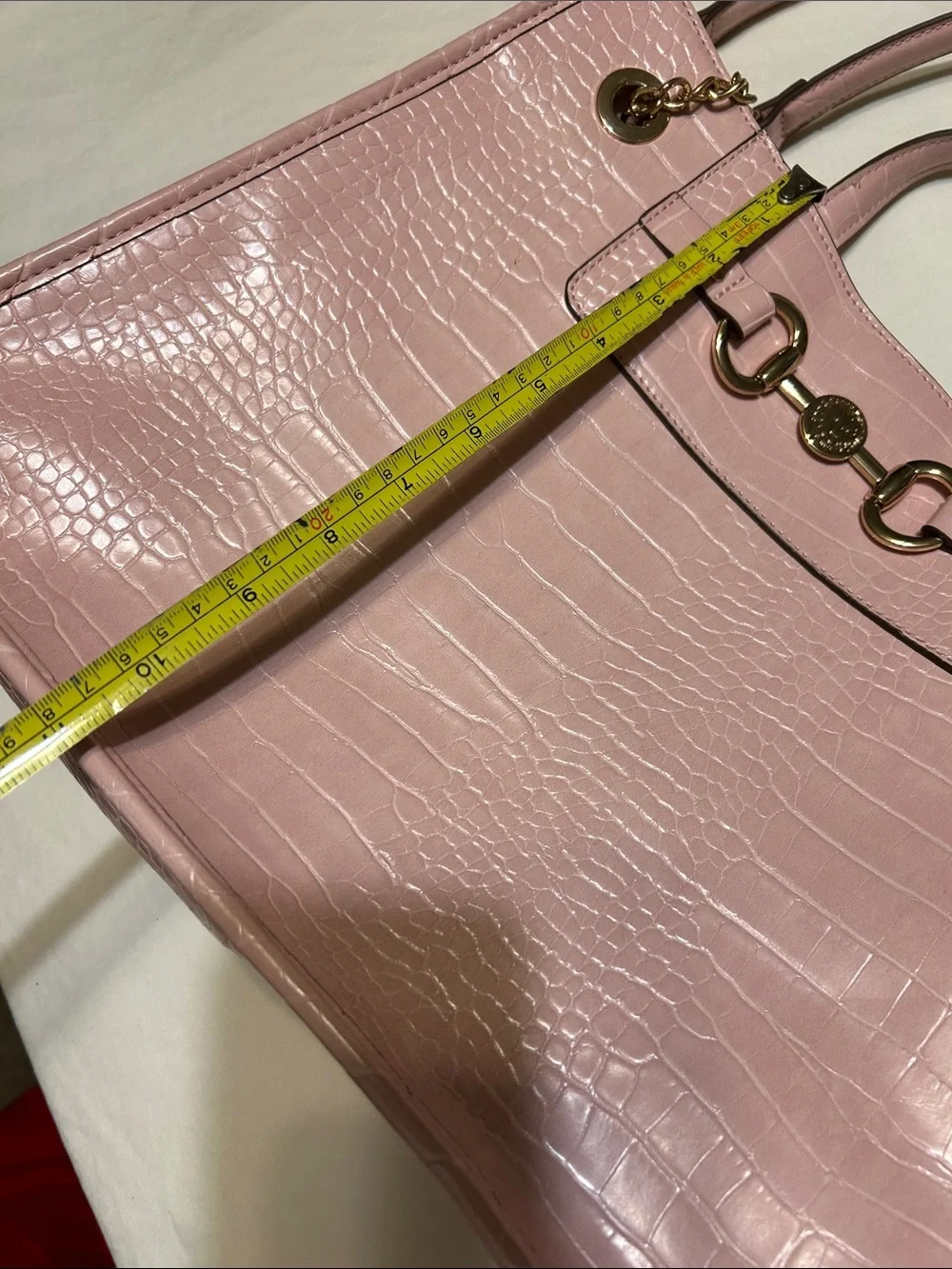 Anne Klein Blush Pink Croc-Embossed Satchel with Gold Hardware